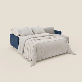 Narciso divano letto angolare con materasso alto 18 cm e penisola contenitore in tessuto bicolore impermeabile T11 e T06 blu - grigio chiaro
