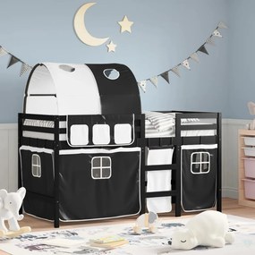 Letto A Soppalco Con Tunnel Bambini Bianco E Nero 90x200cm Pino /