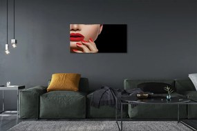 Stampa quadro su tela Donna labbra e unghie rosse 100x50 cm