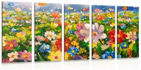 Quadri 5 pezzi – Pittura a olio di fiori di campo