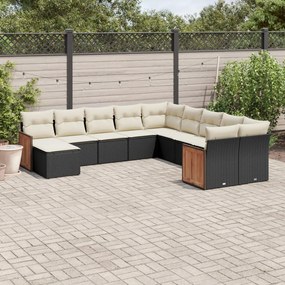 Set Divani da Giardino 11 pz con Cuscini in Polyrattan Nero