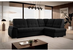 Divano angolare nero allungabile/con contenitore (con penisola a destra/a L) Sado – ELTAP