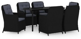 Set mobili da pranzo per giardino 7 pz nero
