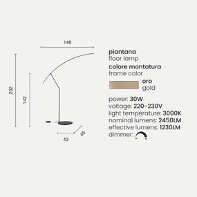 Piantana a LED 146x202 cm moderna in metallo Oro FOLAGA
