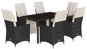 Set da pranzo da giardino 7 pz nero con cuscini in polyrattan