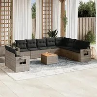 Set Divani da Giardino 11 pz con Cuscini in Polyrattan Grigio 3256970