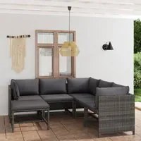 Set Divani da Giardino 6 pz con Cuscini in Polyrattan Grigio 3059760