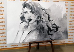 Quadro su tela – Ritratto femminile ad acquerello in bianco e nero