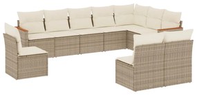 Set Divano da Giardino 10 pz con Cuscini Beige in Polyrattan