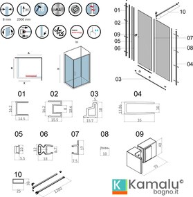 Box doccia 70x120 senza telaio scorrevole 120 fisso 70 cm | KNM4000W-C - KAMALU
