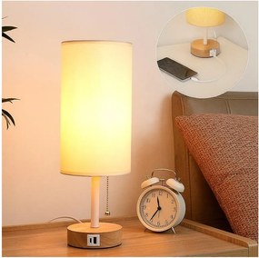 Brilagi - Lampada da tavolo con porta USB TABLON 1xE27/25W/230V rovere/bianco/crema