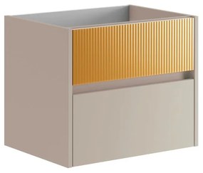 Mobile da bagno sotto lavabo Niwa sabbia frontale in vetro senape laccato opaco L 59.5 x H 50 x P 45.5 cm 2 cassetti, lavabo non incluso