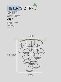 Sospensione cromo 12 luci tonda vetri (6 x piccolo am + 6 x piccolo...