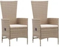 Sedie da Esterno 2 pz con Cuscini in Polyrattan Beige cod mxl 6256