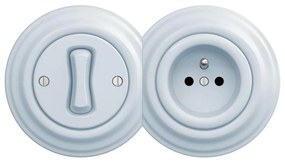 Kliklap - Retrò interruttore unipolare n. 1 e presa 230V con cornice blu