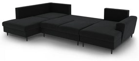 Divano angolare nero allungabile e con contenitore (con penisola a sinistra/a U) con rivestimento in velluto Kyoto – Cosmopolitan Design