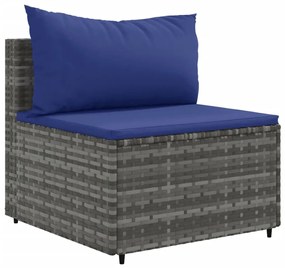 Set divani da giardino 9 pz con cuscini in polyrattan grigio