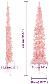 Albero Natale Artificiale Sottile a Metà con Supporto Rosa, 240 cm
