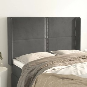 Testiera Ad Orecchio Grigioscuro 147x16x118/128cm İn Velluto /