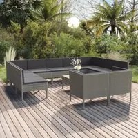 Set Divani da Giardino 12 pz con Cuscini in Polyrattan Grigio 3094622