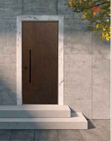 Porta blindata YALE Shield L 80 x H 210 cm in compensato noce, apertura spingere a destra, falso telaio incluso