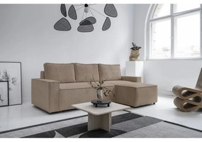 Divano letto angolare in velluto a coste beige Brave Dave - Miuform