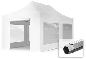 TOOLPORT 3x6m gazebo pieghevole PES con laterali (finestre panoramiche), PROFESSIONAL alluminio, bianco - (600225)