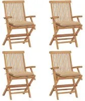 Sedie da Giardino con Cuscini Beige 4 pz Massello di Teak cod mxl 47752