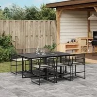 Set da Pranzo da Giardino 7 pz Nero con Cuscini in Polyrattan 3295024