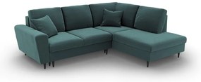 Divano angolare color petrolio allungabile e con contenitore (con penisola a destra/a L) con rivestimento in velluto Kyoto – Cosmopolitan Design