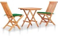 Set da Bistrot 3 pz con Cuscini Verdi in Legno Massello di Teak cod mxl 39108