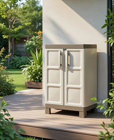 Armadio da Esterno 2 Ripiani 65x45x97H cm in Plastica Keter Excellence Basso Beige/Tortora...