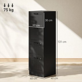Cassettiera Portadocumenti a 4 Cassetti 40x40x131 cm 2 Serrature in Legno Nero...
