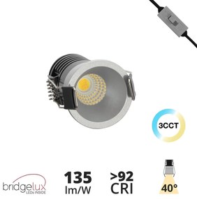 Faretto LED Incasso 5W Foro Ø35mm 3CCT - CRI92 Grigio Perlato UGR11 Colore Bianco Variabile CCT
