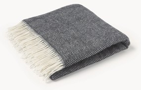 Coperta in lana con motivo a spina di pesce e frange Tirol