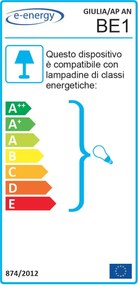 Applique 1xE14 Montatura Anticata Vetro Bianco Sfumato Ambra E-Energy Giulia...