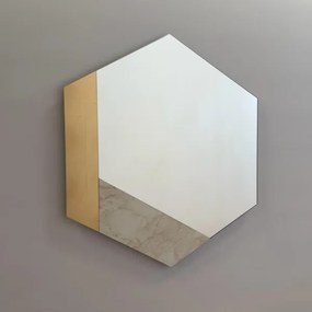 Specchio 70x80 cm decori foglia oro e marmo laminato avorio - CHARLIE