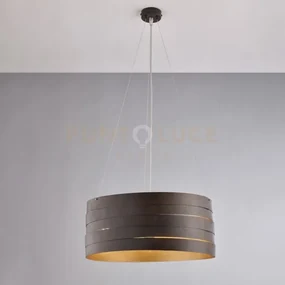 Sospensione in ferro laccato nero con decorazione esterna effetto r...
