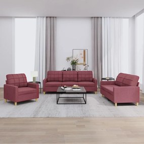 Set Di Divani 3 Pz Con Cuscini Rosso Vino İn Tessuto /