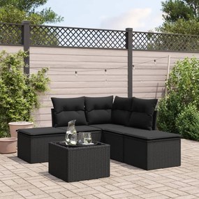 Set Divano da Giardino 6 pz con Cuscini Nero in Polyrattan