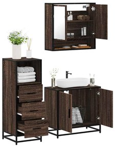 Set Mobili Da Bagno 3 Pz Rovere Marrone İn Legno Multistrato /