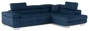 Divano angolare blu allungabile/con contenitore (con penisola a destra/a L) e rivestimento in velluto Anton – ELTAP