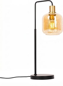 Lampada da tavolo di design nera con ottone e vetro ambrato - Zuzanna