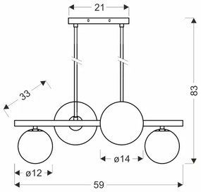 Lampadario a sospensione con filo KAMA 4xG9/28W/230V nero/fumé nero