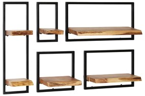 Set Di Mensole 5 Pz İn Legno Massello Di Acacia E Acciaio /