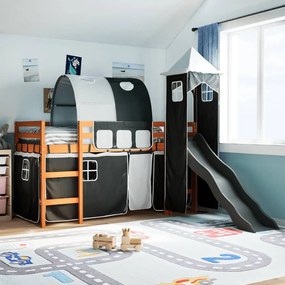 Letto A Soppalco Con Torre Bambini Bianco E Nero 90x190cm Pino /