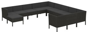 Set divani da giardino 12 pz con cuscini in polyrattan nero