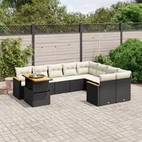 Set Divani da Giardino 10pz con Cuscini in Polyrattan Nero 3273240