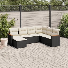 Set divani da giardino con cuscini 7pz nero polyrattan