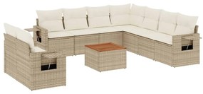 Set divano da giardino 10 pz con cuscini beige in polyrattan